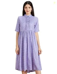 Amazon Brand - Symbol Women Rayon Fit and Flare One Piece Midi Length