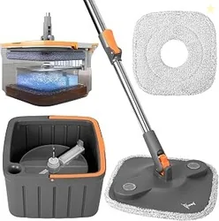 Zureni Wet and Dry Bucket Mop Set 360 Rotating Square Mop-Head with Ex