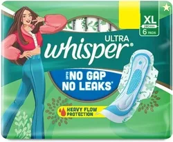 Whisper Ultra Upto No Gap No Leaks, XL 6 ( pack of 1 ) Sanitary P...mo