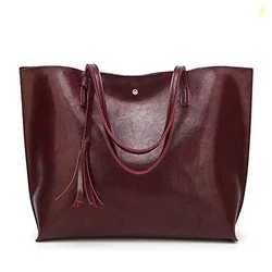 PU Leather Shoulder Bag Maroon large capacity