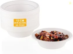 Clazkit 240 Ml, 100-Pack Round Compostable Bagasse Bowls | Disposable Eco-Friendly Biodegradable Dinner | for Party, Wedding, Event