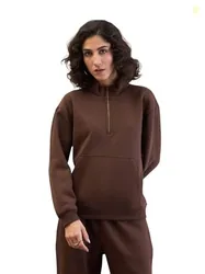 Dark Brown Fleece Front Zipper Sweatshirt