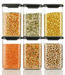 Sentricus Plastic Grocery Container  - 1100 ml (Pack of 6, Black)