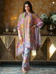 Libas Women Floral Printed A-Line Kurta with Trousers & Dupatta