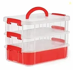 ABOUT SPACE 3 Layer Plastic Stackable Carry Box for Storage with Remov