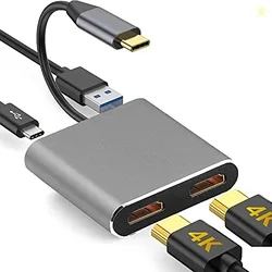 Tobo USB C to Dual HDMI Adapter 4K 4 in 1 Type C to Dual HDMI, USB 3.0