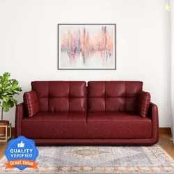 MUEBLES CASA Mind Cedar Leatherette 3 Seater  Sofa (Finish Color ...mo