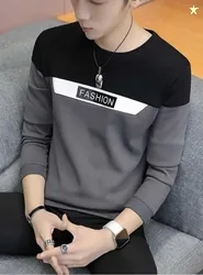 Try This Men Colorblock Round Neck Cotton Blend Black, Grey T-Shi...mo