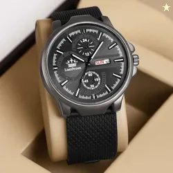 LIMESTONE Mesh Strap Gun Metal Grey Day and Date Black Quartz Ana...mo