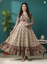 Sa Rasa Women Printed Pure Cotton Anarkali Kurta (Multicolor)
