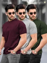 TRIPR Pack of 3 Men Solid Round Neck Cotton Blend Multicolor T-Sh...mo