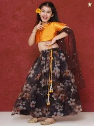 Aj DEZInES Girls Printed Sequinned Ready to Wear Lehenga & Blouse With