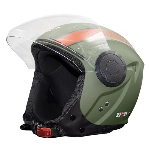 Cortex ISI & DOT Certified Zion Half Face Helmet M Size for Men & Women with Scratch Resistant Polycarbonate Visor, Hard ABS Shell Helmet | Clear Visor, Lightweight, ArmyGreen
