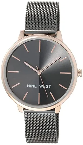 Nine West Women's Dress Watch, Analog Display, Stainless Steel Mesh Band, Japanese Quartz Movement, Second Hand Feature, Gunmetal Grey/Rose Gold