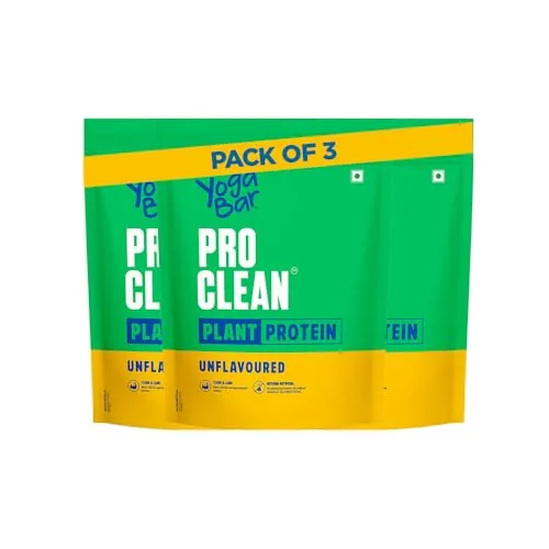 Yogabar Pro Clean Plant Protein | Unflavoured | 28g Protein per Serving | Clean & Natural Plant Blend | Vegan, No Added Sugar, Gluten-Free | 500g (Pack of 3)