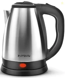 Longway Kestro 2 Liter Electric Kettle with Stainless Steel Body for Water Boiling Tea/Coffee, Noodles And Soups (Black & Silver, 1500 Watt)