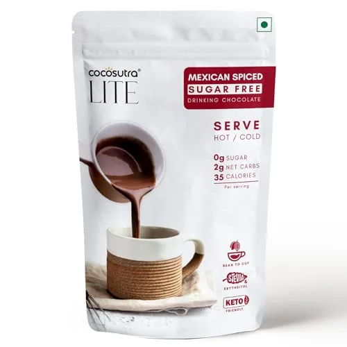COCOSUTRA SUGAR FREE Drinking Chocolate Mix - Mexican Spiced | Zero Sugar, Low Carb, Low Calorie | Stevia & Erythritol based | Keto Friendly Drink | Vegan | Enjoy hot or cold | 200 g