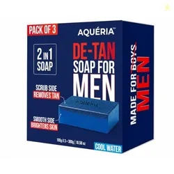 Aqueria De-Tan & Brightening 2-in-1 Bath Soap for Men | Cool Water Perfume | Scrub Side for Tan Removal & Gentle Exfoliation | Smooth Side for Skin Br