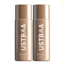USTRAA Khaki Deodorant Body Spray For Men - 2 x 150ml | Rusty, Manly, Long-Lasting Fragrance | Skin-friendly Deodorant with Mist Spray | Keeps Odour i