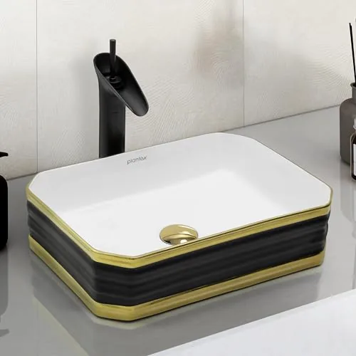 Plantex Table Top Wash Basin For Bathroom/Designer Ceramic Basin/Countertop Vessel Sink Basin - Indo-European Collection (18 x 13 x 5 Inch)