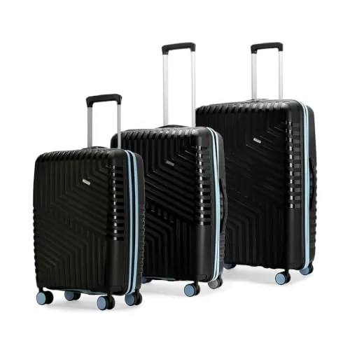 LAttitude By Provogue Core Set of 3 Trolley Bags Cabin + Medium + Large Polypropylene Hard Suitcase, 8 Spinner Wheels, Recessed Number Lock, Luggage for Men & Women Midnight Black/Arctic Blue