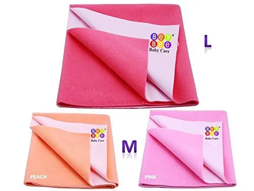 Beybee Waterproof Bed Protector Dry Sheet Gifts Pack, Salmon Rose/Pink/Peach (Pack of 3, Medium -2, Large - 1)