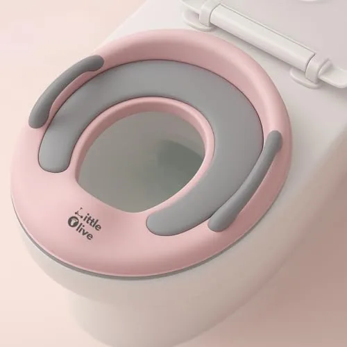 Little Olive Baby Potty Seat with Backrest and Splash Guard | Soft Cushioned Toilet Trainer for Kids | Ergonomic Training Potty Chair for Toddlers | Pink
