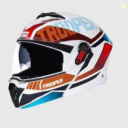 STUDDS Trooper DV D1 ISI and DOT Certified Gloss Finish Flip-up Full Face Helmet for Men and Women with Inner Sun Visor (White N2 XL)