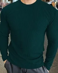 HK FASHION Men Ribbed Regular Fit Round-Neck T-Shirt