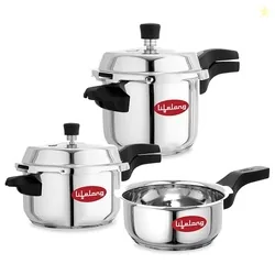 Lifelong Stainless Steel Pressure Cooker | Set of 3 | 2L 3L & 5L | Induction & Gas Stove Compatible with Outer Lid, ISI Certified & Lock System |Safe & Durable Kitchen Essential with 5 Years Warranty