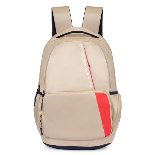 United Colors of Benetton Vance 32L Laptop Backpack - Beige | Water-Resistant | Fits 15-inch Laptop Compartment | Modern Style with Ample Organization & 1-Year Warranty