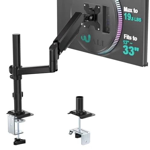 WALI Single Monitor Arm 13-32 Inch, Single Monitor Mount, Vesa Desk Mount up to 19.8lbs Gas Spring Arm with Clamp, VESA 75x75mm or 100x100mm Compatibility(GSDM001), Black