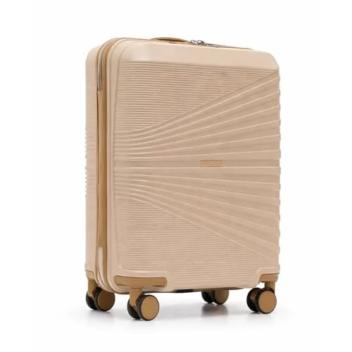 Police Origine Cabin Trolley | 65L Capacity TSA Lock 8 Smooth 360° Spinner Wheels Telescopic Handle PP Hard Shell | Lightweight 20" Cabin Luggage for Travel & Weekend Trips (Beige/TAN) (Baby pink/Tan)