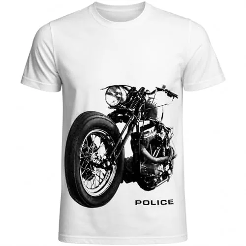 Police Men's Graphic Print T-Shirt | Super Combed Cotton Rich Fabric | Round Neck Half Sleeve Casual Tee | Regular Fit | White (in, Numeric, 40, Regular)