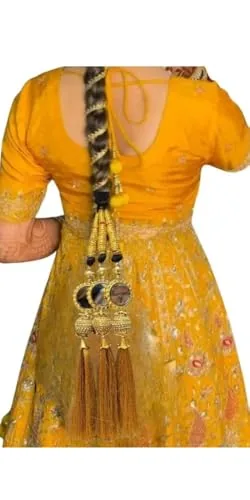 PRAAJKA Paranda Gold Mirror Paranda, Traditional Punjabi Hair Accessory with Tassels Handcrafted Bridal Hair Traditional Punjabi Paranda for Women & Girls Handmade Hair Accessory for Parties & Festivals