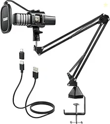 USB Microphone Kit, PC Podcast Recording Cardioid Condenser Computer Mic Set for Gaming, Streaming, Singing, Voice Over, YouTube, Studio Mic Bundle wi