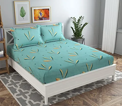 VAS COLLECTIONS Premium Double Bedsheet with 2 Pillow Covers - 180 TC Supersoft Glace Cotton - Breathable & Wrinkle Free - 3 Pcs Set | Light Green