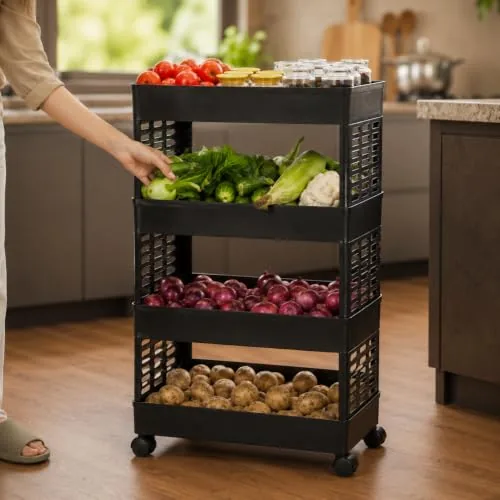 HomeWiz Kitchen Rack 4- Layer | Lifetime Usage Heavy Duty Plastic Trolley | Kitchen Storage Cart | Onion Potato Rack For Kitchen | Multipurpose Storage Rack for Fruits & Vegetables | Rust-Free Forever