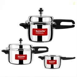 Butterfly Cordial 2L 3L & 5L SS Pressure Cooker Combo | Stainless Steel | Induction & Gas Stove Compatible| ISI Certified| Triple Safety System| Silver
