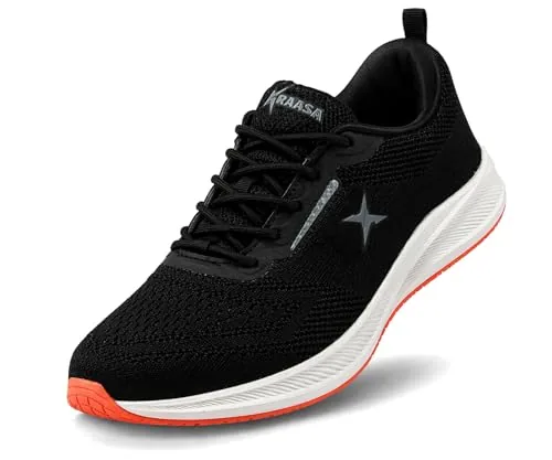 Kraasa Men’s Running Shoes | Breathable Mesh Upper | Lightweight Phylon Sole | Cushioned EVA Insole | Comfortable Sports & Casual Sneakers BlackGrey UK 8