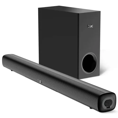 boAt Aavante Bar Mystiq, 100W Signature Sound, 2.1 CH, Multi-Connectivity Modes, EQ Modes, Remote Control, Bluetooth Sound Bar, Home Theatre Soundbar Speaker (Pitch Black)