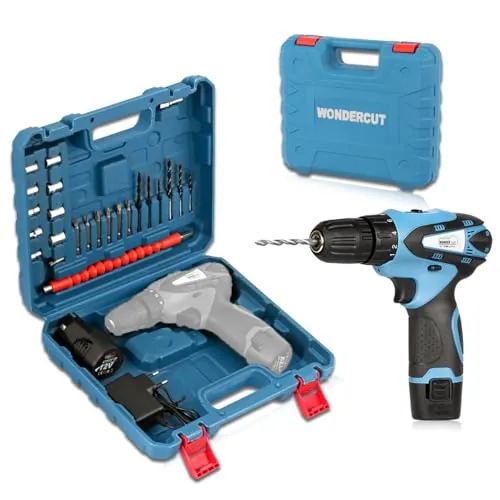 Wonder Cut 12V Cordless Drill Driver WC-CD1007-B |18 Settings |1450 RPM | 10Mm Keyless Chuck | LED Light | 2-Speed Mode | 1500Mah Battery | 2 Battery | 27 Accessories | Home & DIY Projects, Multicolor