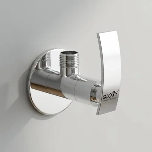 GLOXY Premium Angle Valve for Bathroom with Delight Lever - One Way Angle Valve with Wall Flange - Angle Cock With Chrome Finish for Kitchen Sink, Bathroom & Wash Basin