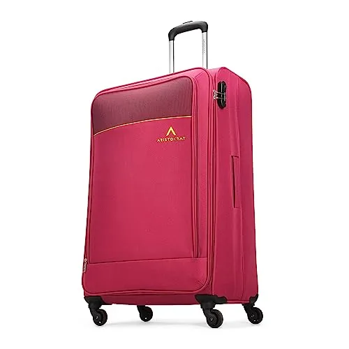 Aristocrat Polyester Oasis Plus Large Size Soft Check in Spinner Luggage (79 Cm)|Spacious Polyeste Trolley with 4 Wheels and Combination Lock|Dazzling Red|Unisex| 3 Years Warranty