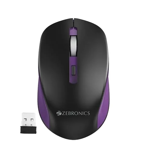 ZEBRONICS Jaguar, 2.4GHz, Wireless Mouse, 1600 DPI, Silent Operation, High Precision, 4 Buttons, 3 DPI, Comfortable & Ergonomic Design, for Mac | Laptop | Computer (Purple)