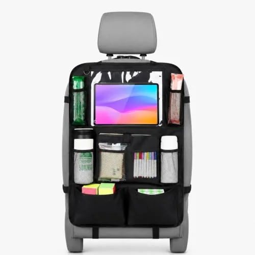 BRAMANI E COMMERCE Car Backseat & Boot Organizer – 10 Storage Pockets + Dedicated Touch‑Screen Tablet Pocket, Seat‑Back Protectors for Toys, Drinks, Snacks & Car Accessories, Universal Fit, 1 pcs