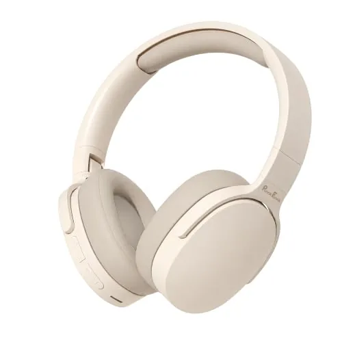 PunnkFunnk BeatXtra Wireless Stereo Bluetooth Headphones V5.3, Over Ear Foldable Headset with 40mm Drivers, Soft Cushioned Ear Pads, Built-in Mic, AUX Input, 10M Wireless Range, Teen & Adults (Beige)