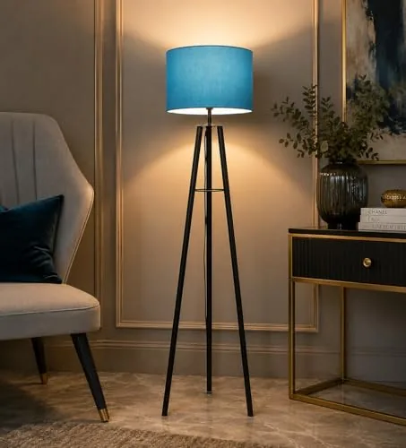 tu casa Foldable Tripod Metal Floor Lamps with Aqua Shade for Home Décor, Bedrooms Corner, Living Room, Gifting, Diwali Decoration, Hall, Office, Study Room (Height: - 50") - Bulb not Included