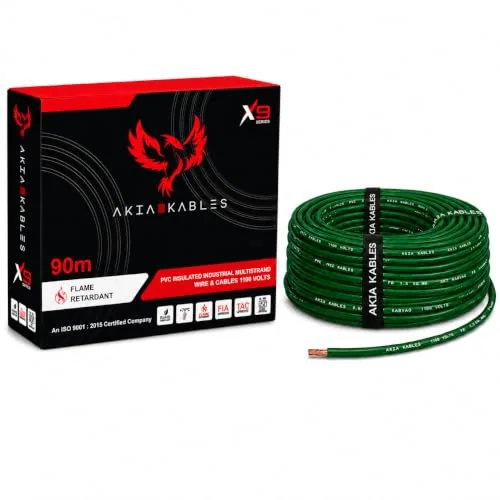 AKIA Kables | 1.5 SQMM | Green | 90 meter | PVC Insulated Industrial Multistrand CCA Copper Wire | High Purity Copper | Triple Layer Protection | FR Rated | Heavy Duty Electrical Cable | 10 Guage
