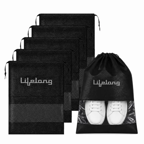 Lifelong Shoe Bags for Travel with Clear Window | Pack of 6 Drawstring Shoe Bags | Waterproof & Dustproof Shoes Cover for Sports Shoes, Sneakers, Heels, Flats | Gym, Luggage & Home Use
